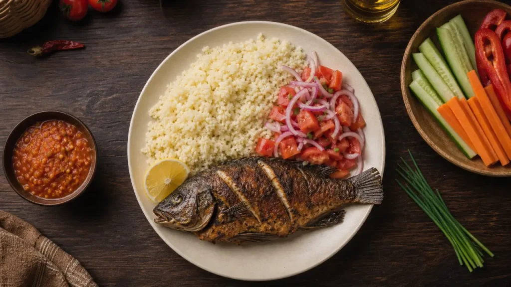 Attiéké recette avec poisson braisé et texture légère