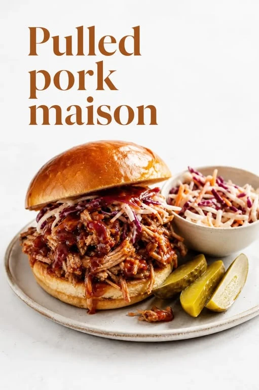 Recette pulled pork servie en sandwich brioché avec coleslaw et sauce barbecue