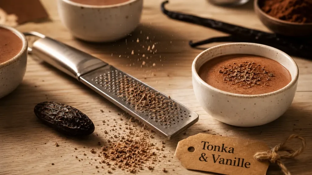 Feve de tonka gout : râpe et copeaux, crème dessert