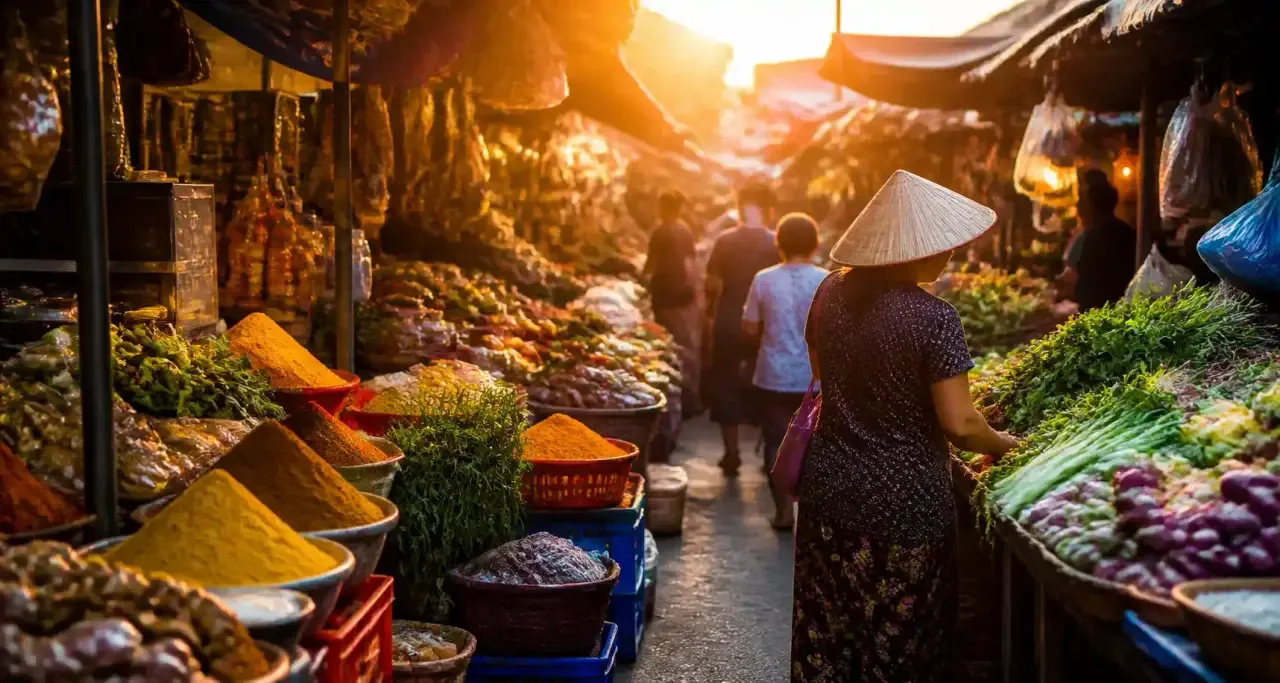 Étal d'épices exotiques sur un marché asiatique