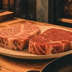Meilleures viandes du monde : persillage Wagyu et Black Angus, gros plan