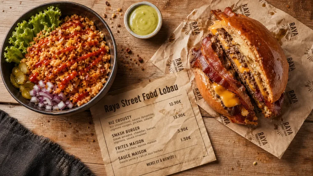 Raya street food Nancy GD Cœur : riz crousty Lobau, sauce dynamite