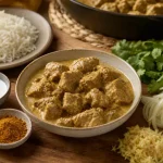 Recette sauté de porc curry : cubes de porc en sauce crémeuse au lait de coco
