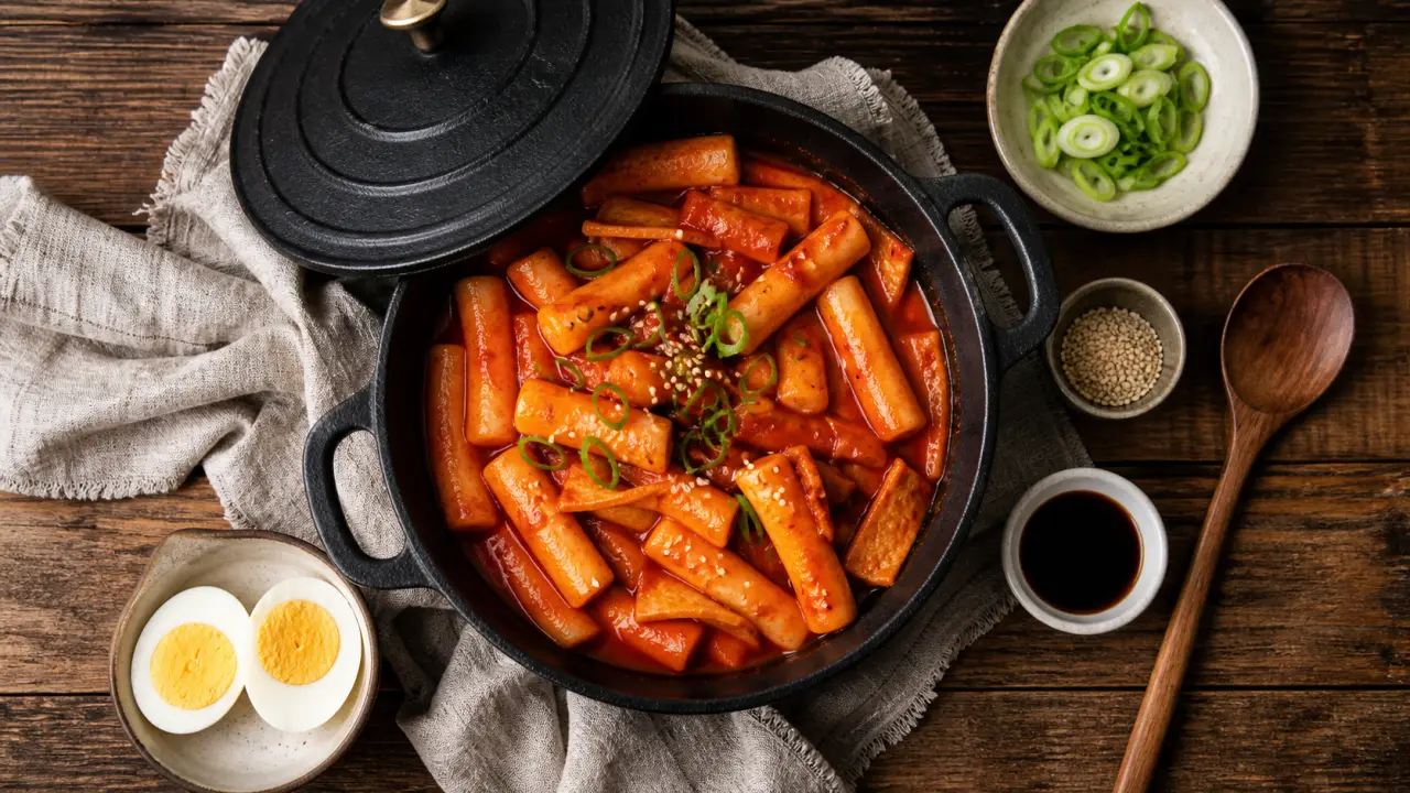 Topokki recette maison : tteok à la sauce rouge gochujang