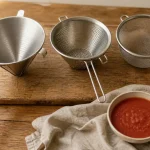Ustensiles chinois cuisine : chinois perforé, étamine et passoire inox