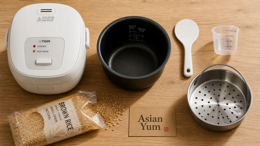 Asian Yum : cuiseur à riz blanc, bol, spatule et accessoires