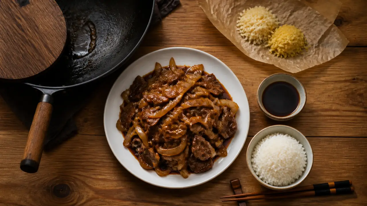 Boeuf aux oignon chinois, bœuf émincé et oignons au wok