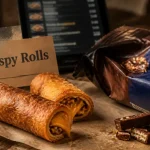 Crispy rolls sur table, menu snack chocolaté ou sushi