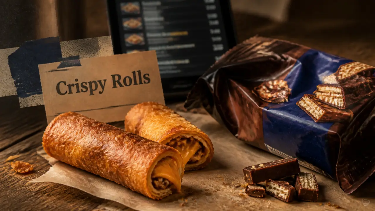 Crispy rolls sur table, menu snack chocolaté ou sushi