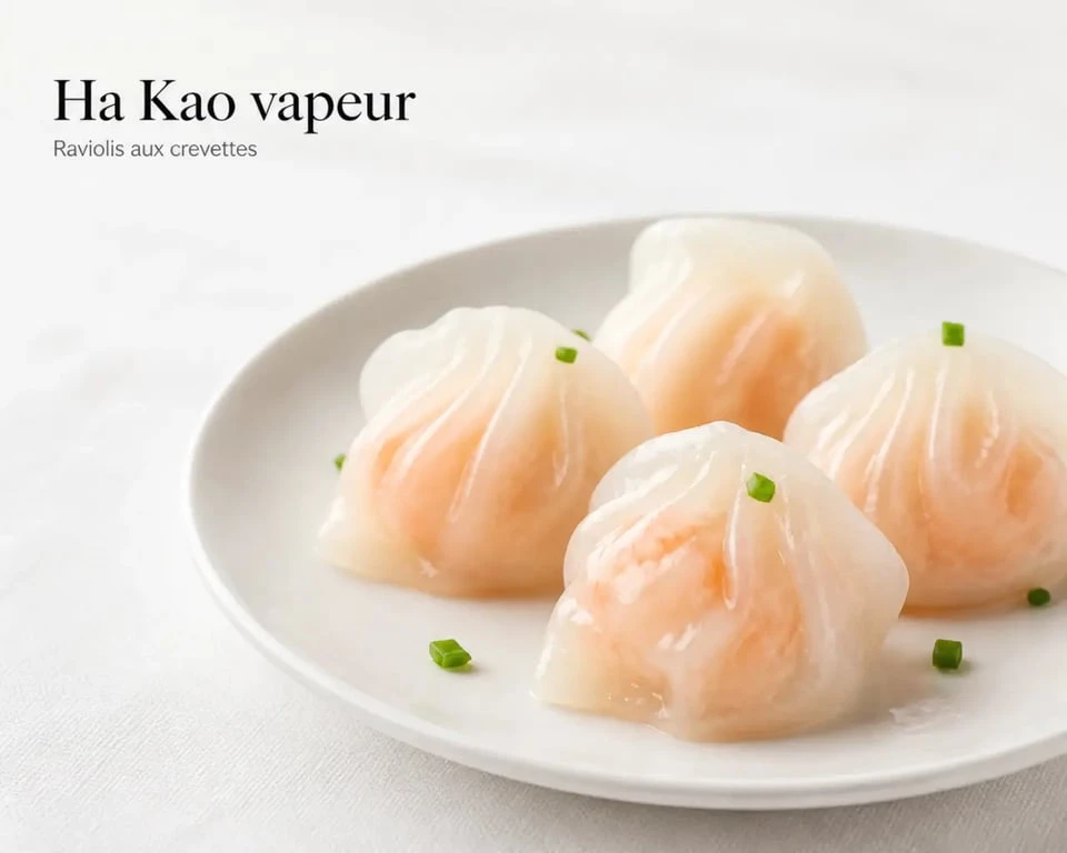 Raviolis crevettes vapeur servis chauds avec pâte translucide et crevettes visibles