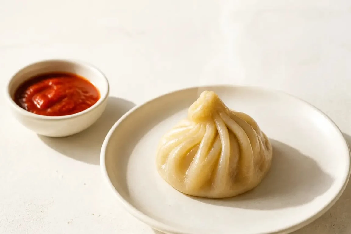 Recette momo maison servie avec sauce épicée sur assiette