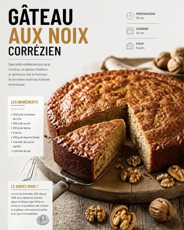 Gâteau aux noix de Corrèze, spécialité locale de produits locaux Corrèze