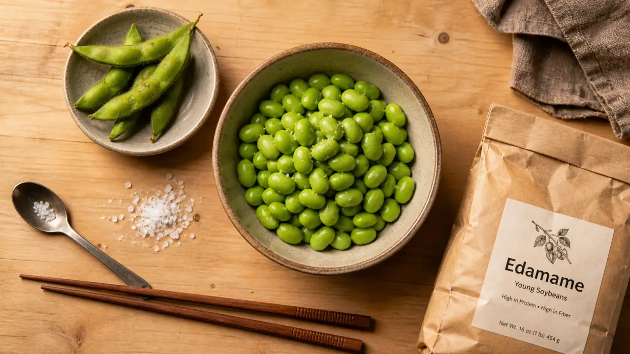 Fève edamame en cosse et écossée, vert émeraude