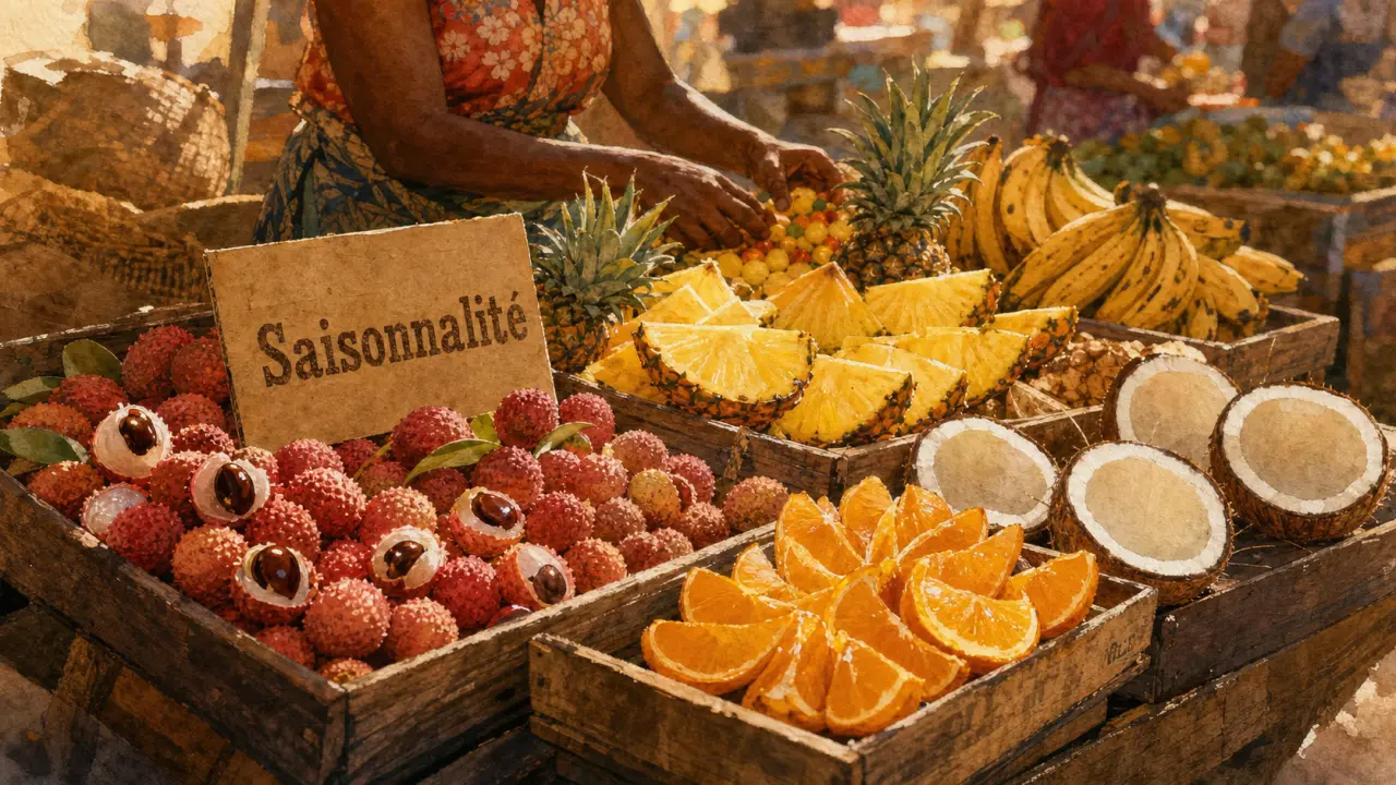 Fruit madagascar : marché malgache aux litchis, coco et ananas, saisonnalité