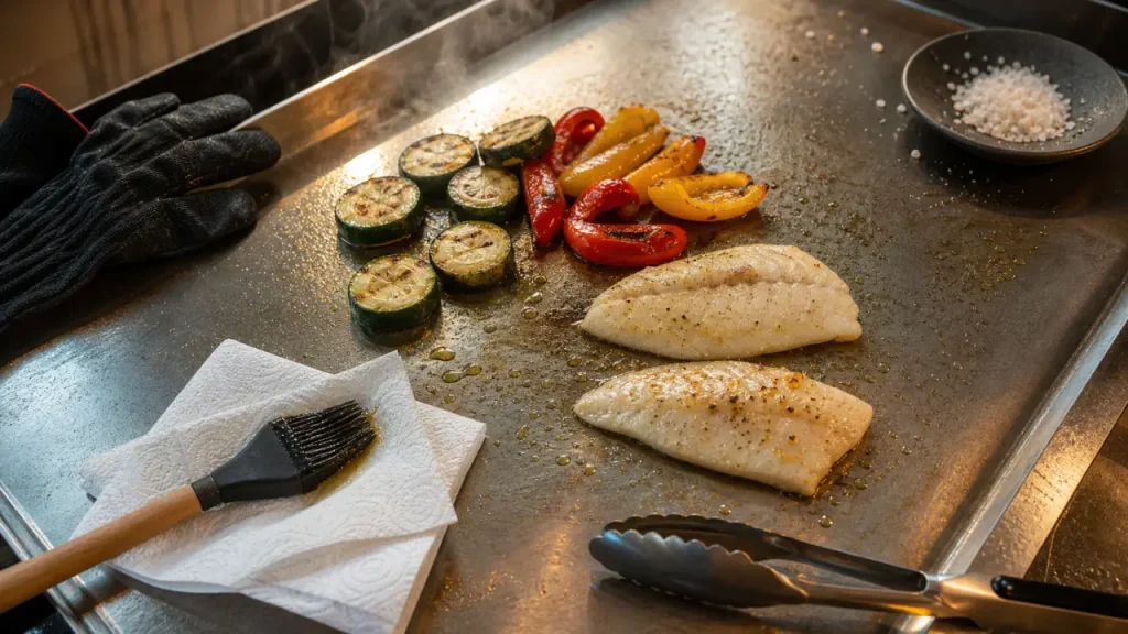 Huile pour plancha : poisson et légumes grillés entre 200 et 300°C