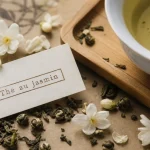Jasmine thé : tasse et feuilles de thé au jasmin, origine chinoise