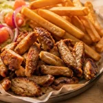 Photo kebab assiette maison, poulet grillé, frites et sauce