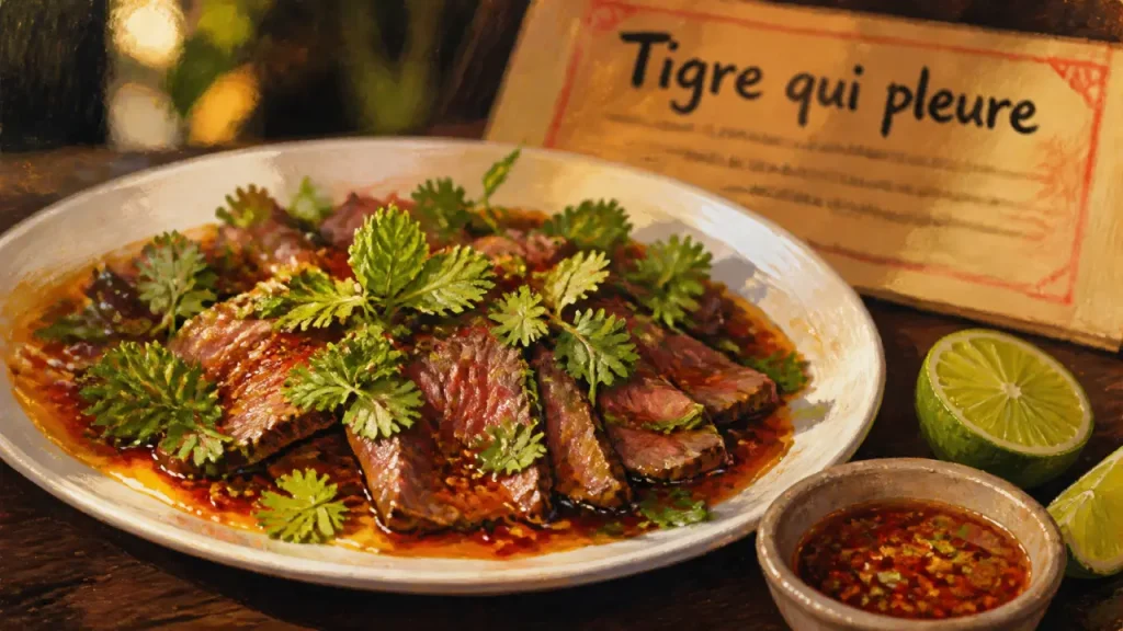 Bœuf thaï juteux aux larmes du tigres, sauce rouge et lime
