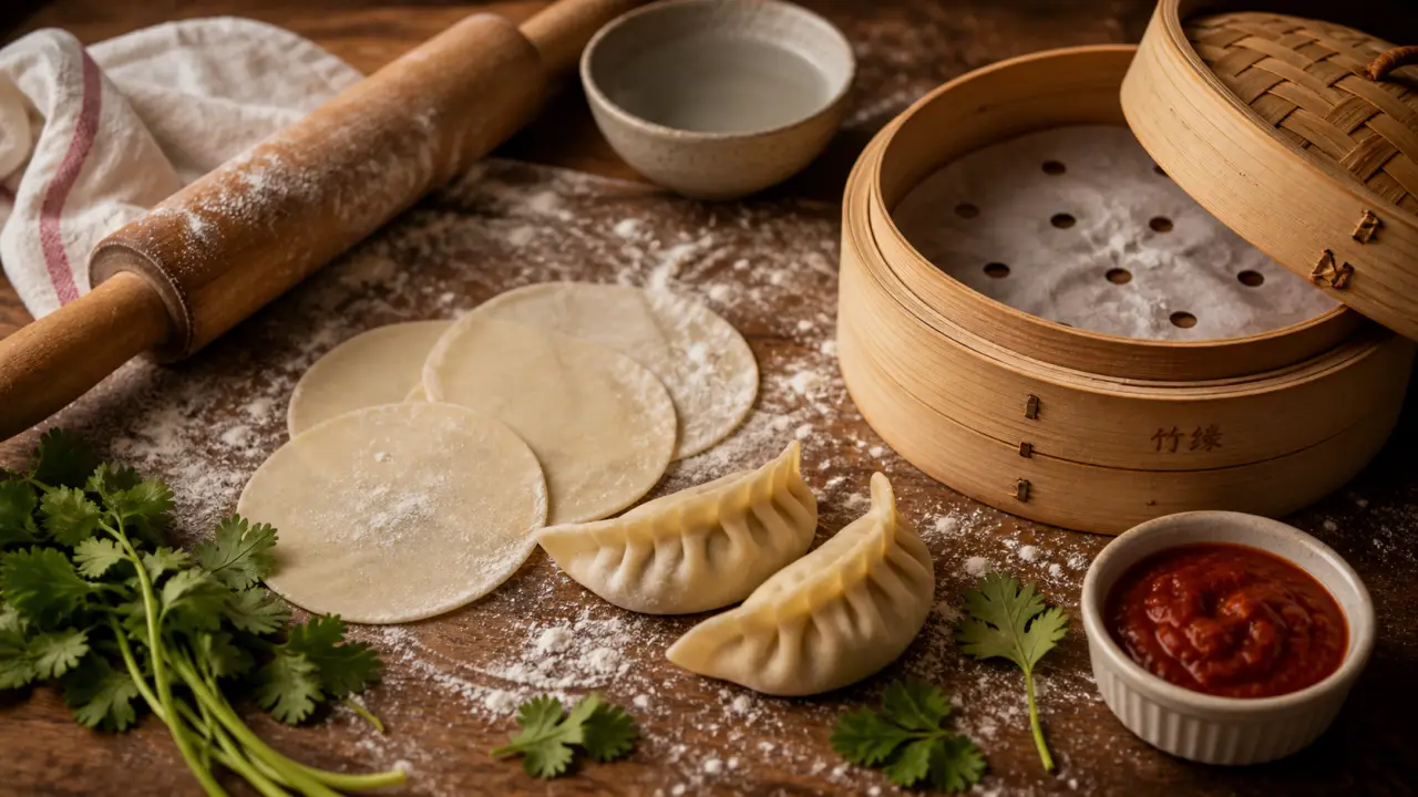 Momo maison vapeur : disques de pâte et farce