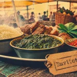 Plats malgache : riz fumant et ravitoto en street food