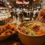 Potcha Street : poulet frit coréen au Marché central de Nancy, bibimbap et baguettes