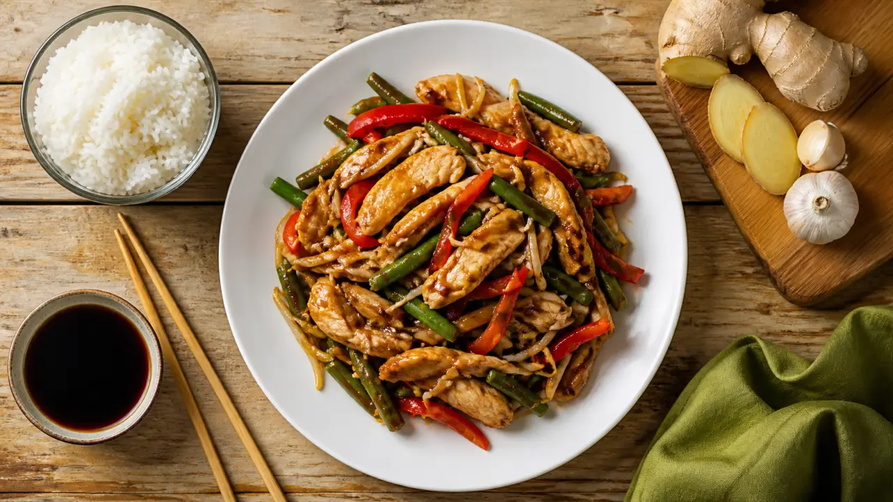 Recette émincé de poulet asiatique : émincé de poulet et sauce nappante