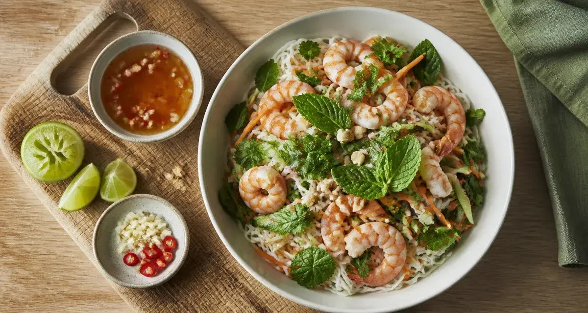 Salade thai aux crevettes et vermicelles de riz