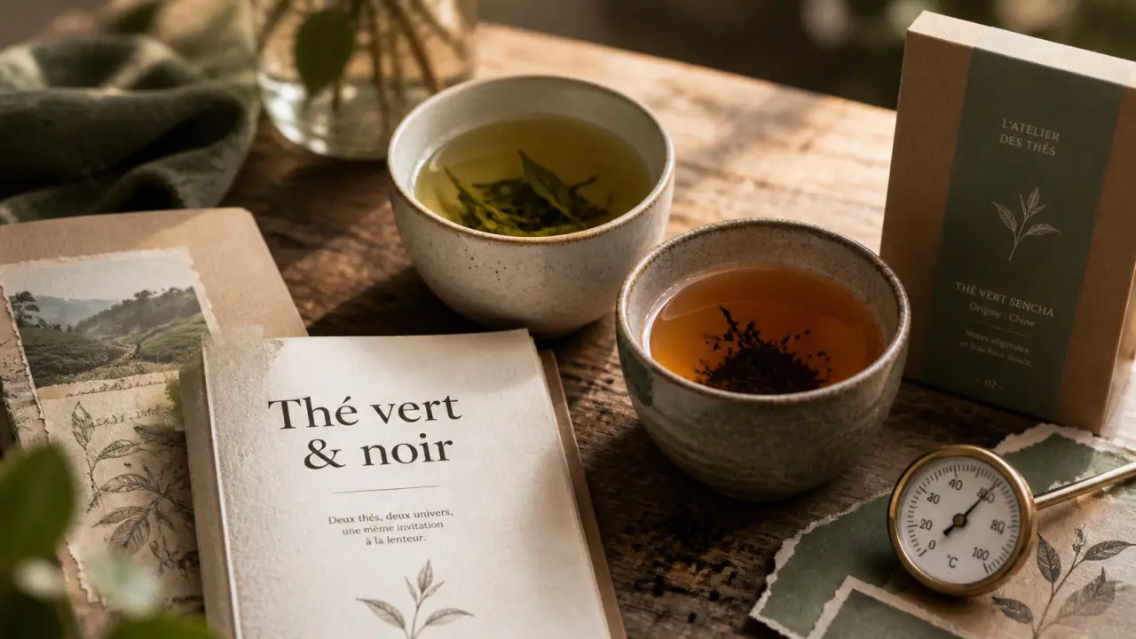 Thé noir ou vert en tasses : thé vert et thé noir