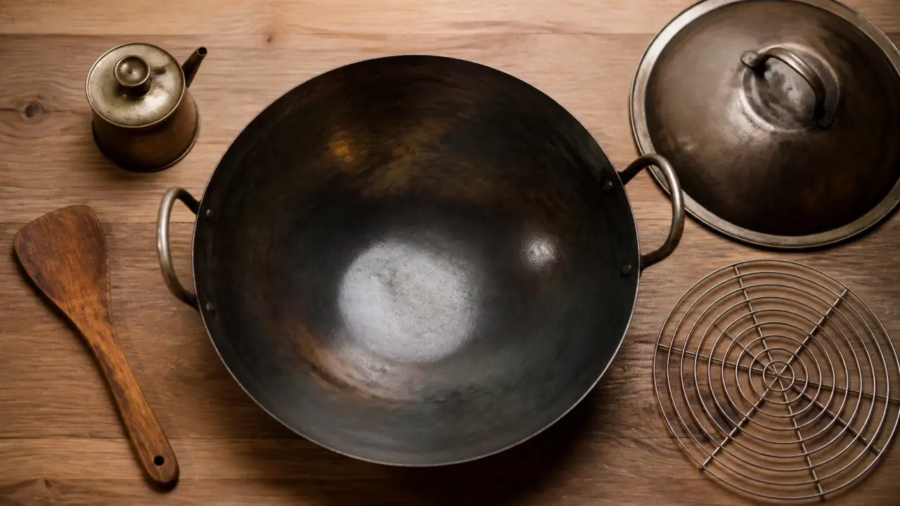 wok poele en acier patiné pour cuissons au wok