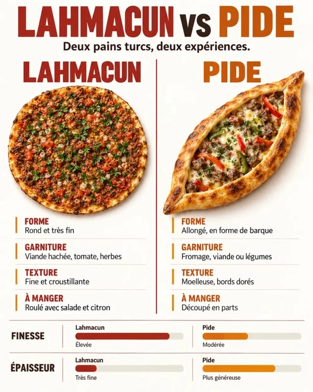Spécialité turc : comparaison visuelle entre le lahmacun et le pide