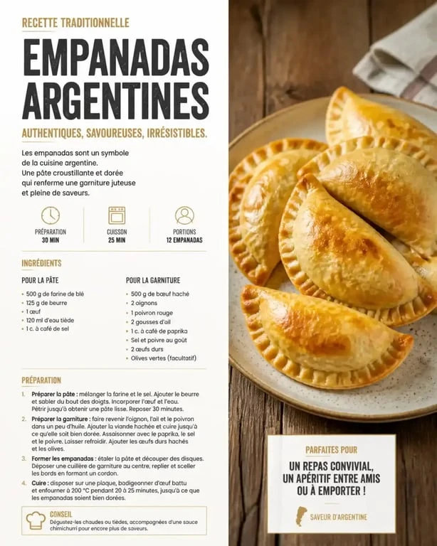 Empanadas argentines artisanales, spécialité culinaire d'un restaurant argentin