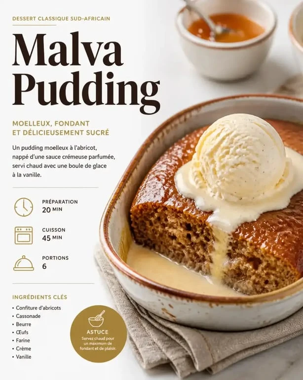 Malva Pudding, dessert traditionnel de la nourriture Afrique du Sud