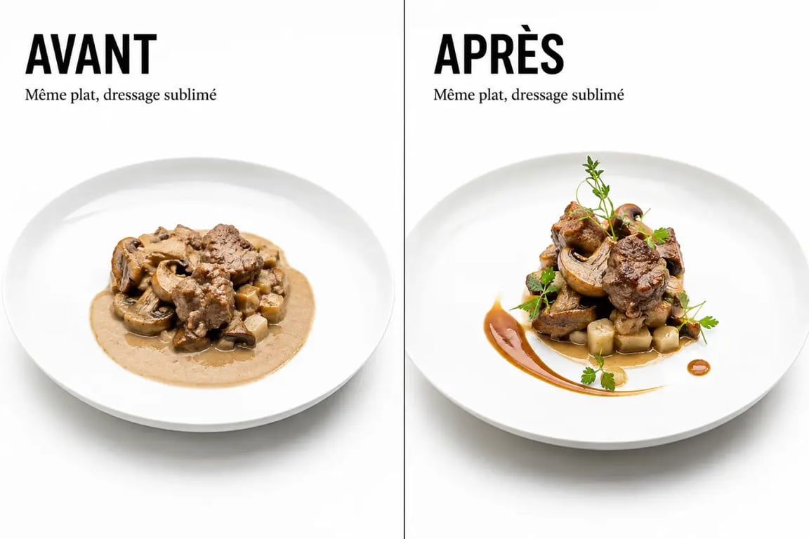 Comment sublimer vos plats de restaurant avec une recette délice : avant et après dressage d’une assiette gastronomique