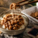 Natto japonais : riz chaud fumant, odeur forte