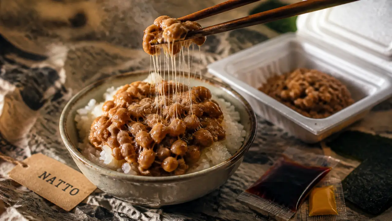 Natto japonais : riz chaud fumant, odeur forte