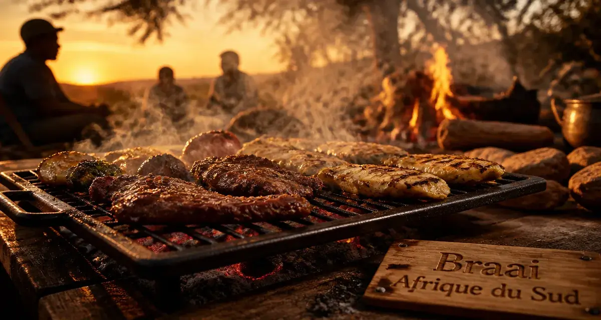 Nourriture afrique du sud : braai sur grille en braises, biltong et poisson