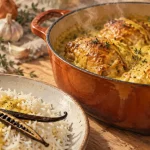 Poulet vanille en sauce crème au curcuma, vanille et riz basmati