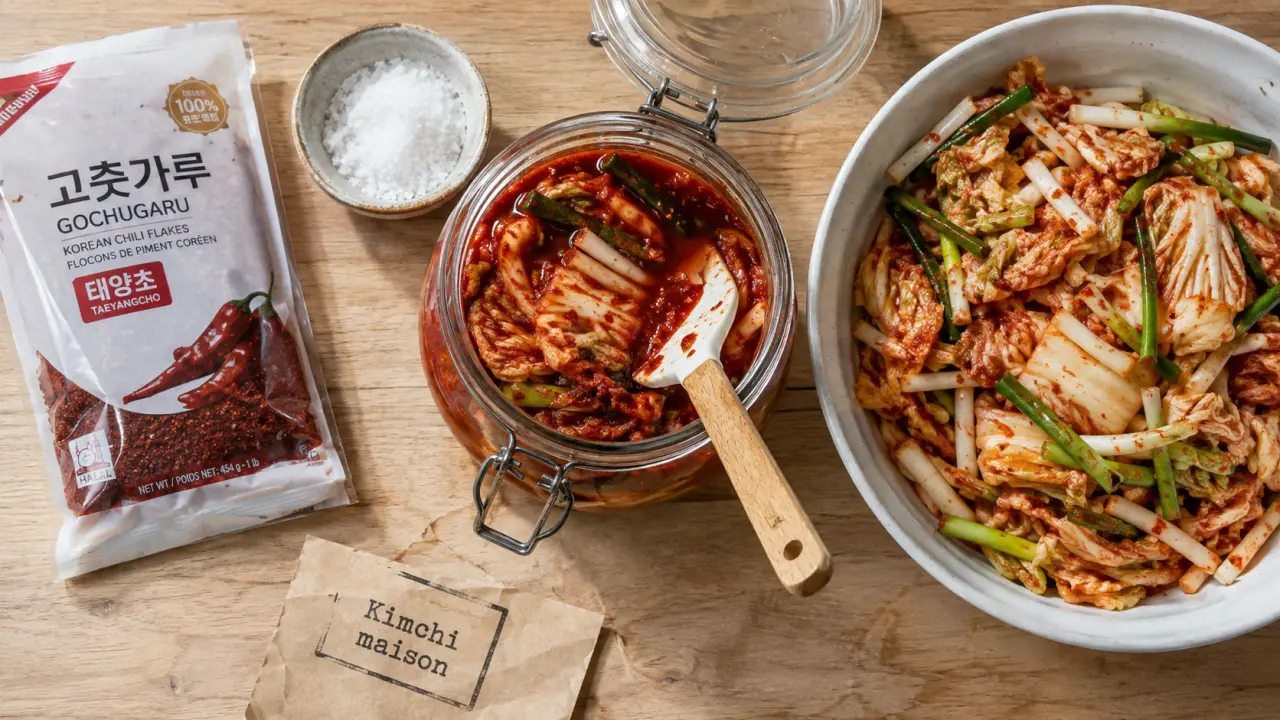 Recette kimchi facile maison : kimchi rouge au bocal, choux et daikon