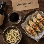 Vinaigre noir et gyoza dorés, acidité douce