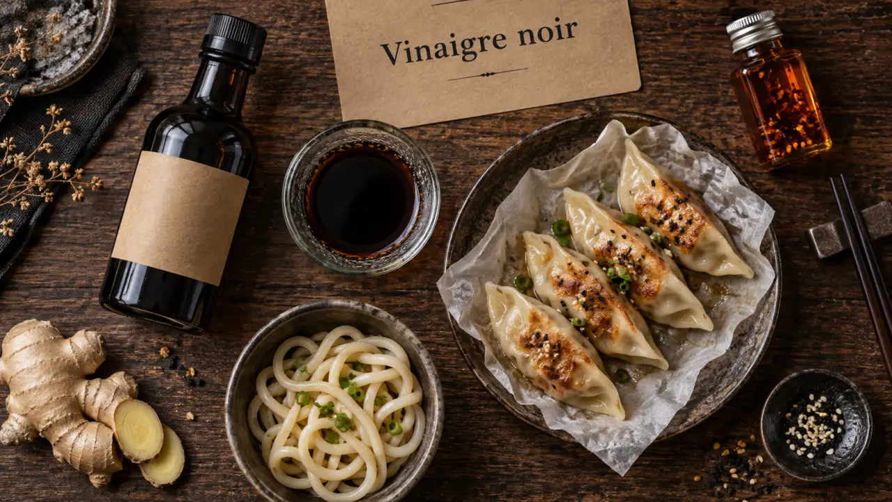 Vinaigre noir et gyoza dorés, acidité douce