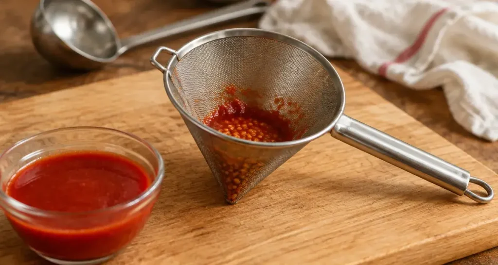 Chinois cuisine conique inox filtrant sauce tomate