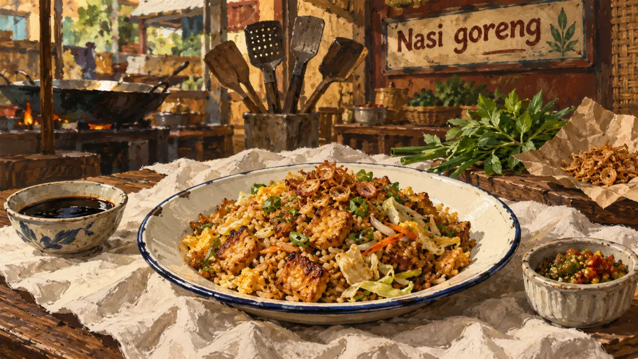 Cuisine indonesia : nasi goreng végétal, tempeh doré et sambal