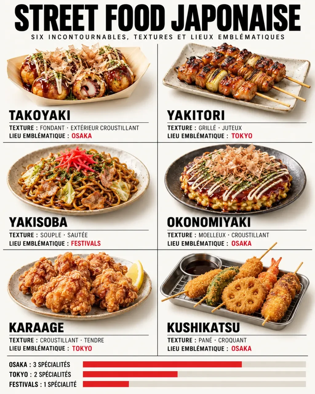 Food japan street : infographie des spécialités de street food japonaise et de leurs villes emblématiques