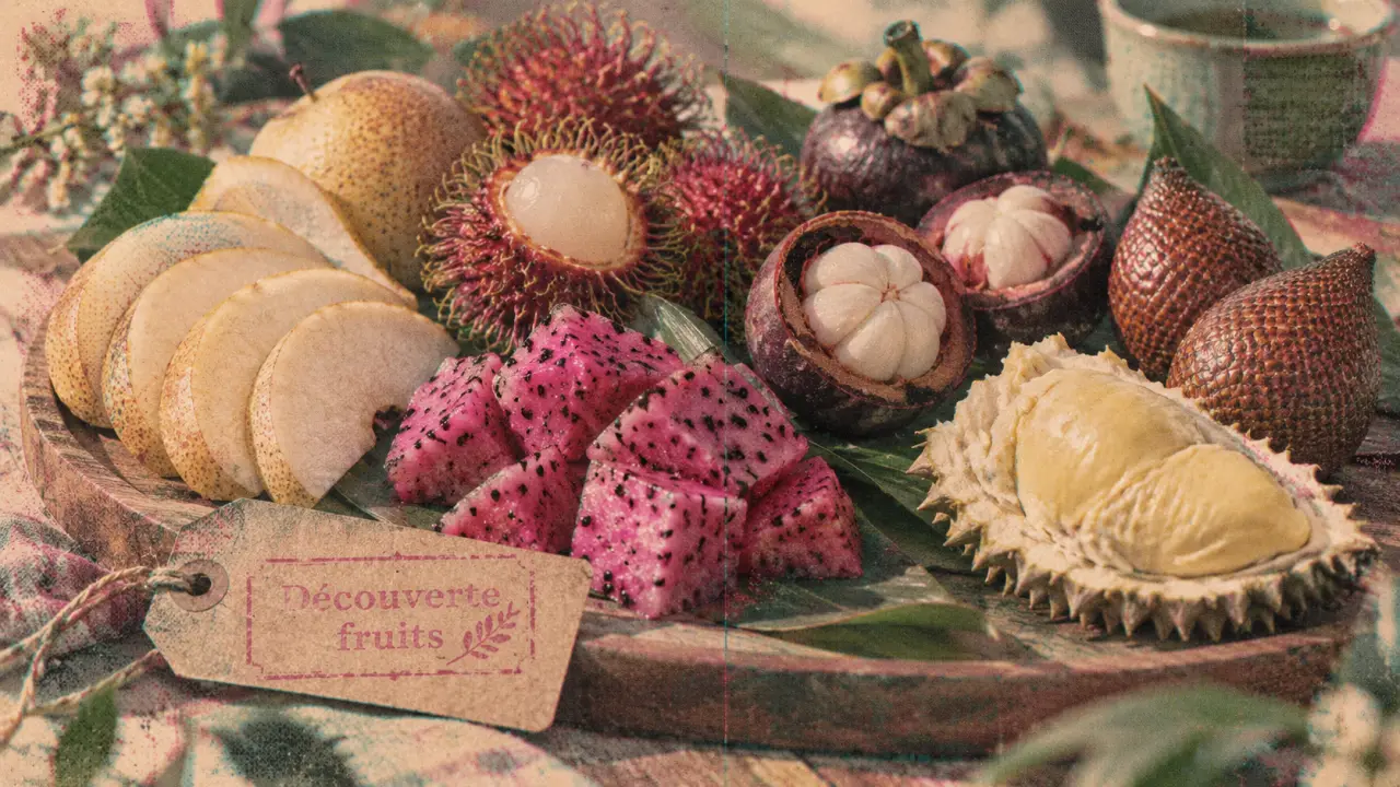 Fruit asiatique : nashi, pitaya, ramboutan, mangoustan, salak, durian