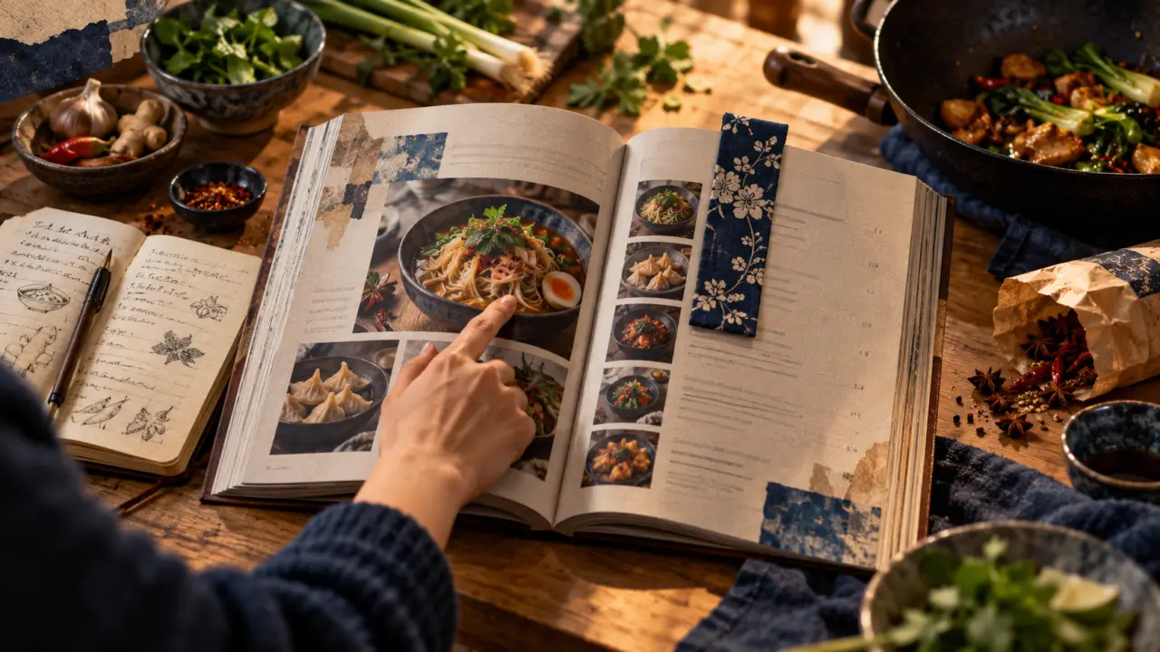 Livre cuisine asiatique ouvert sur recettes asiatiques
