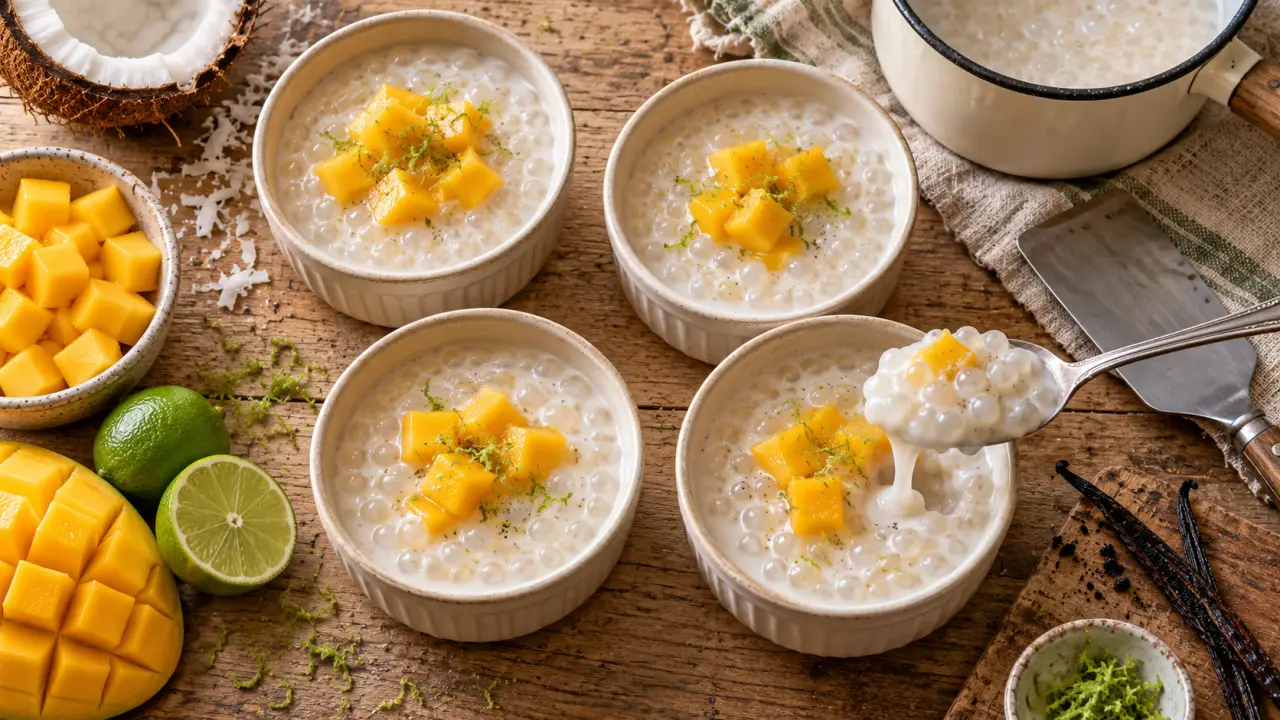 Recette perle japon au lait de coco, crème souple, perles translucides
