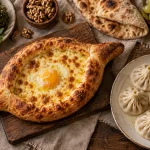 Specialites georgienne : khachapuri doré et khinkali