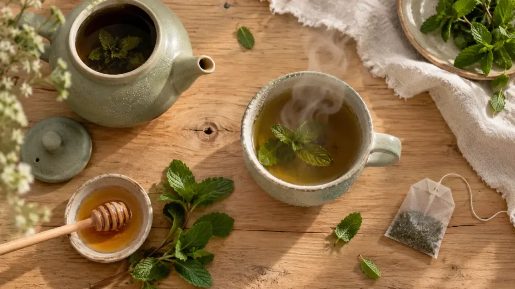 Thé à la menthe bienfaits : fraîcheur et digestion, feuilles de menthe